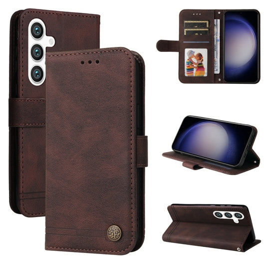 For Samsung Galaxy S25 5G Skin Feel Life Tree Metal Button Leather Phone Case(Brown) - Galaxy S25 5G Cases by PMC Jewellery | Online Shopping South Africa | PMC Jewellery | Buy Now Pay Later Mobicred