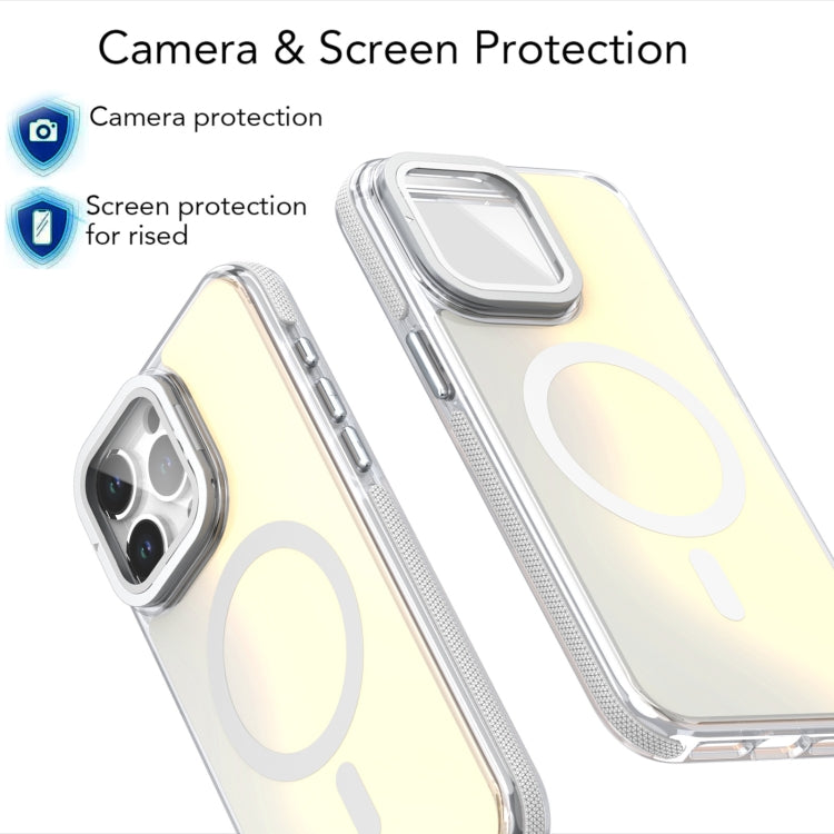 For iPhone 16 Plus MagSafe Gradient Color Lens Film Phone Case with Lens Fold Holder(Black) - iPhone 16 Plus Cases by PMC Jewellery | Online Shopping South Africa | PMC Jewellery | Buy Now Pay Later Mobicred