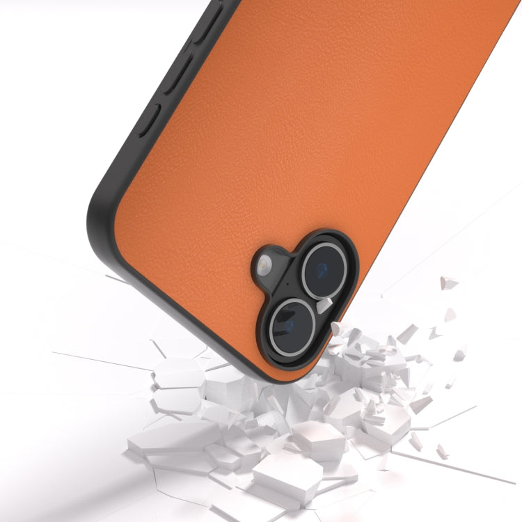 For iPhone 16 Plus PU Leather Black Frame Full Coverage Phone Case(Orange) - iPhone 16 Plus Cases by PMC Jewellery | Online Shopping South Africa | PMC Jewellery | Buy Now Pay Later Mobicred