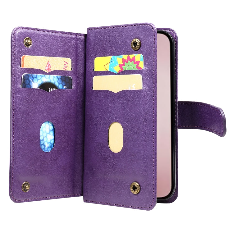 For iPhone 16 Pro Multi-Function Wallet 10 Card Slots Leather Phone Case(Violet) - iPhone 16 Pro Cases by PMC TechLife | Online Shopping South Africa | PMC TechLife | Buy Now Pay Later Mobicred