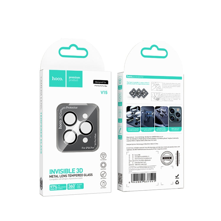 For iPhone 16 Pro / 16 Pro Max hoco V15 Invisible 3D Metal Lens Protective Film(Black) - iPhone 16 Pro Tempered Glass by hoco | Online Shopping South Africa | PMC Jewellery | Buy Now Pay Later Mobicred