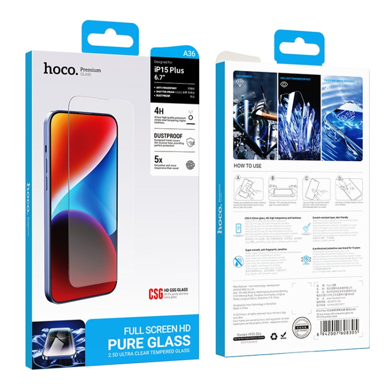 For iPhone 16 Plus / 15 Plus hoco A36 3D Full Screen HD Tempered Film - iPhone 16 Plus Tempered Glass by hoco | Online Shopping South Africa | PMC Jewellery | Buy Now Pay Later Mobicred