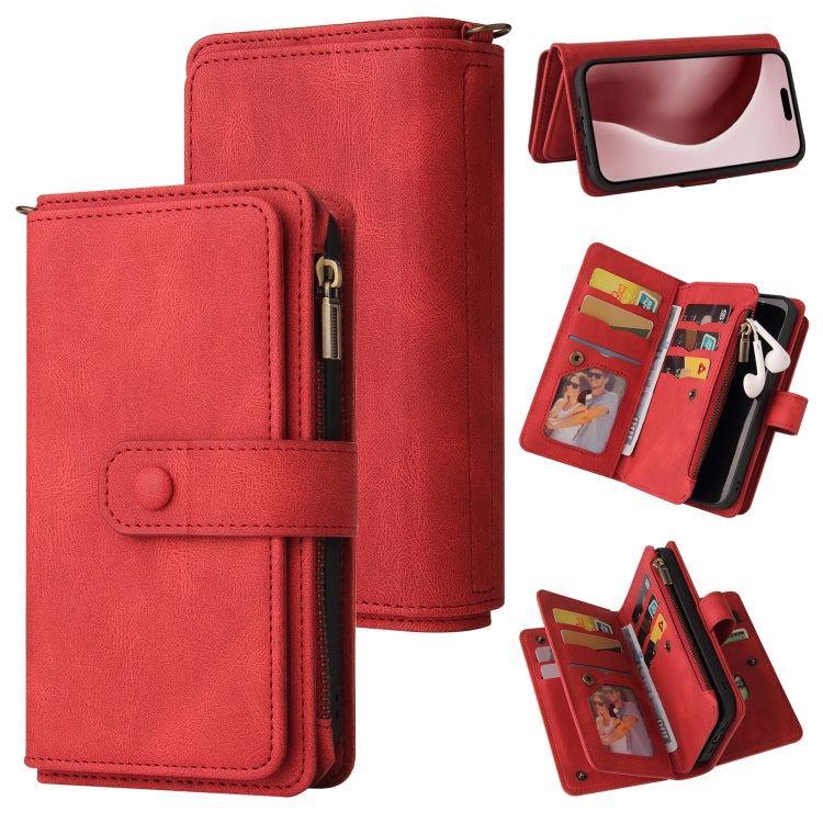 For iPhone 16 Pro Skin Feel Multi Card Slots Zipper Wallet Leather Phone Case(Red) - iPhone 16 Pro Cases by PMC Jewellery | Online Shopping South Africa | PMC Jewellery | Buy Now Pay Later Mobicred