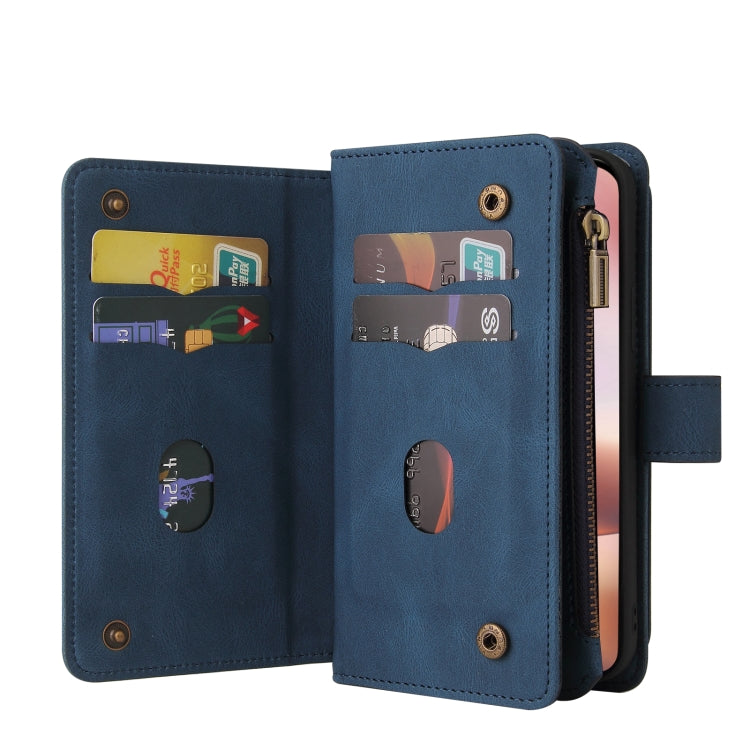For iPhone 16 Plus Skin Feel Multi Card Slots Zipper Wallet Leather Phone Case(Blue) - free shipping - PMC TechLife - Order now!
