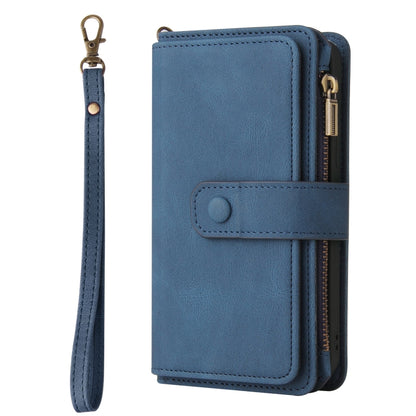 For iPhone 16 Skin Feel Multi Card Slots Zipper Wallet Leather Phone Case(Blue) - iPhone 16 Cases by PMC Jewellery | Online Shopping South Africa | PMC Jewellery | Buy Now Pay Later Mobicred