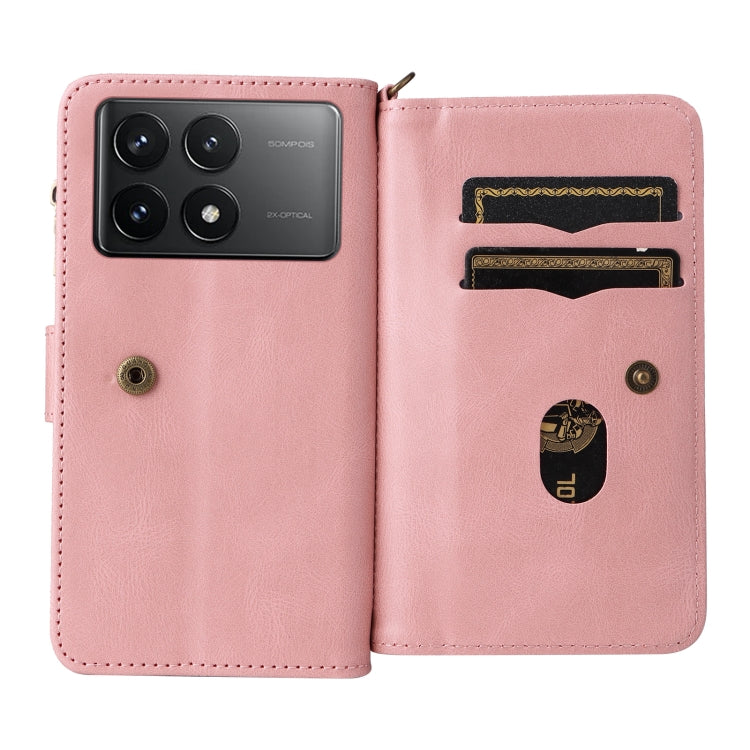 For Redmi K70 Skin Feel Multi Card Slots Zipper Wallet Leather Phone Case(Pink) - K70 Cases by PMC Jewellery | Online Shopping South Africa | PMC Jewellery | Buy Now Pay Later Mobicred