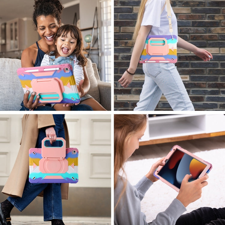 For iPad 10.2 2021 / 2020 / 2019 Legend Grip Holder Silicone Hybrid PC Tablet Case with Strap(Rainbow) - iPad 10.2 Cases by PMC Jewellery | Online Shopping South Africa | PMC Jewellery | Buy Now Pay Later Mobicred