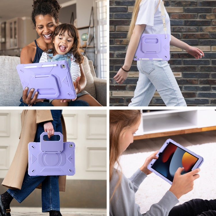 For iPad 10.2 2021 / 2020 / 2019 Legend Grip Holder Silicone Hybrid PC Tablet Case with Strap(Purple) - iPad 10.2 Cases by PMC Jewellery | Online Shopping South Africa | PMC Jewellery | Buy Now Pay Later Mobicred