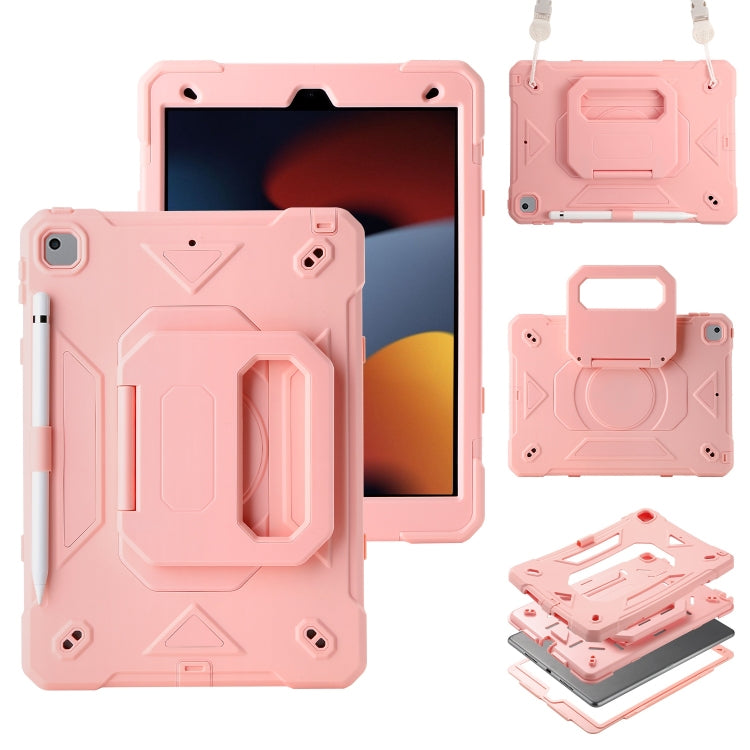 For iPad 10.2 2021 / 2020 / 2019 Legend Grip Holder Silicone Hybrid PC Tablet Case with Strap(Pink) - iPad 10.2 Cases by PMC Jewellery | Online Shopping South Africa | PMC Jewellery | Buy Now Pay Later Mobicred