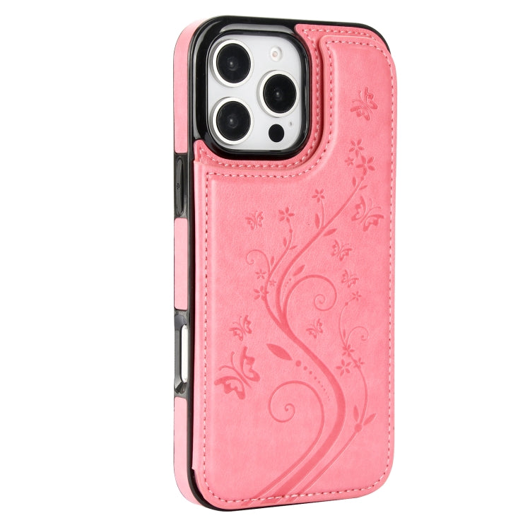 For iPhone 16 Pro Max Double Buckle Butterfly Embossing PU Phone Case(Pink) - iPhone 16 Pro Max Cases by PMC Jewellery | Online Shopping South Africa | PMC Jewellery | Buy Now Pay Later Mobicred