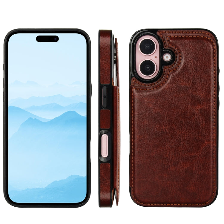 For iPhone 16 Plus Double Buckle Crazy Horse Texture PU Phone Case(Brown) - iPhone 16 Plus Cases by PMC Jewellery | Online Shopping South Africa | PMC Jewellery | Buy Now Pay Later Mobicred