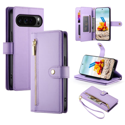 For Google Pixel 9 Pro XL Nine Card-slot Zipper Wallet Bag Leather Phone Case(Purple) - Google Cases by PMC Jewellery | Online Shopping South Africa | PMC Jewellery | Buy Now Pay Later Mobicred