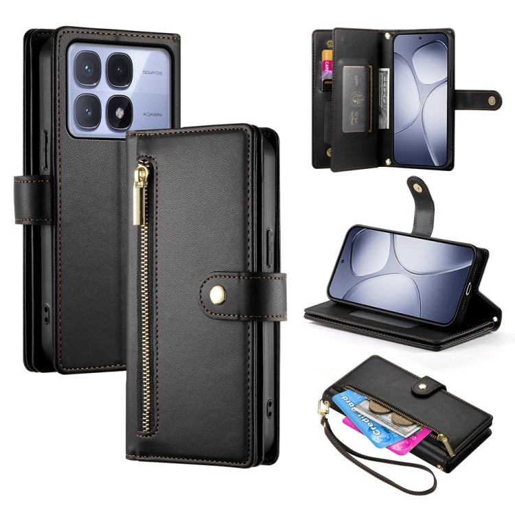 For Redmi K70 Ultra Nine Card-slot Zipper Wallet Bag Leather Phone Case(Black) - Xiaomi Cases by PMC Jewellery | Online Shopping South Africa | PMC Jewellery | Buy Now Pay Later Mobicred