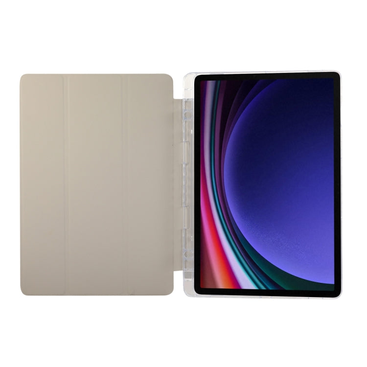 For Samsung Galaxy Tab S9 / S9 FE Carbon Fiber Clear Acrylic 3-Fold Leather Tablet Case(Grey) - free shipping - PMC Jewellery - Order now!