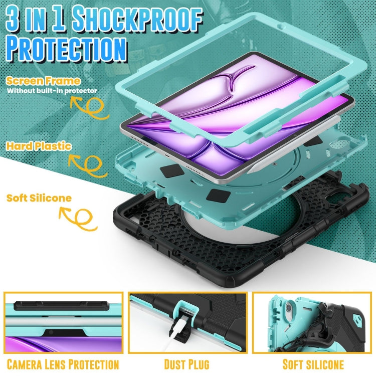 For iPad Air 11 2024 Spider Rotation Handle Silicone Hybrid PC Tablet Case(Black Light Blue) - iPad Air 11 2024 Cases by PMC Jewellery | Online Shopping South Africa | PMC Jewellery | Buy Now Pay Later Mobicred