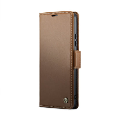 For Redmi 13 CaseMe 023 Butterfly Buckle Litchi Texture RFID Anti-theft Leather Phone Case(Brown) - Redmi 13 Cases by CaseMe | Online Shopping South Africa | PMC Jewellery | Buy Now Pay Later Mobicred