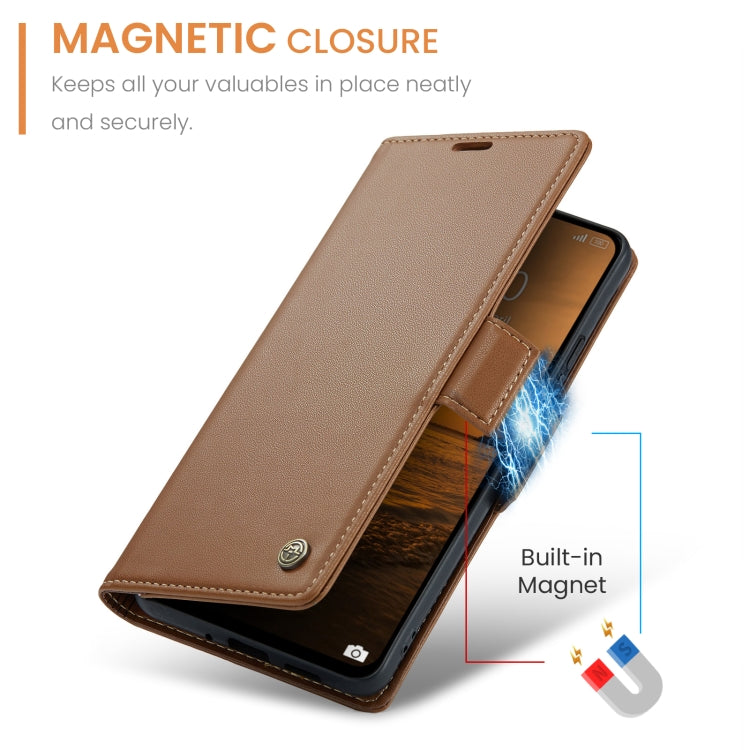 For Redmi 13 CaseMe 023 Butterfly Buckle Litchi Texture RFID Anti-theft Leather Phone Case(Brown) - Redmi 13 Cases by CaseMe | Online Shopping South Africa | PMC Jewellery | Buy Now Pay Later Mobicred