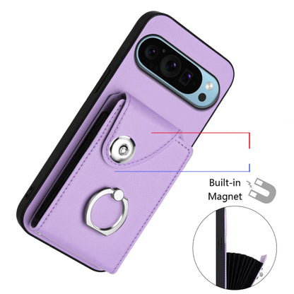 For Google Pixel 9 / 9 Pro Organ Card Bag Ring Holder Phone Case with Long Lanyard(Purple) - Google Cases by PMC Jewellery | Online Shopping South Africa | PMC Jewellery | Buy Now Pay Later Mobicred