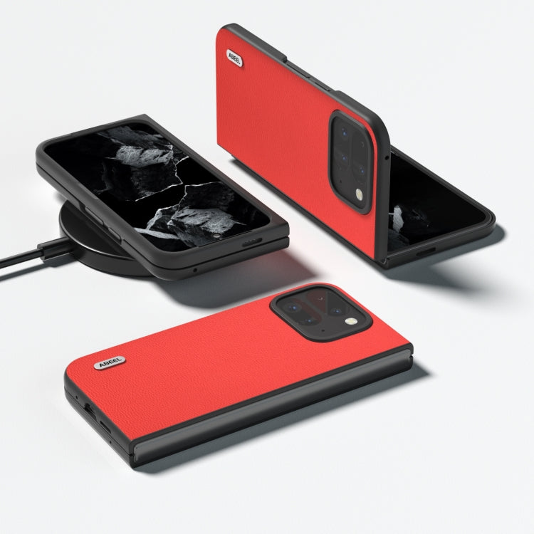 For Google Pixel 9 Pro Fold ABEEL Genuine Leather Luolai Series Phone Case(Red) - Google Cases by PMC TechLife | Online Shopping South Africa | PMC TechLife | Buy Now Pay Later Mobicred
