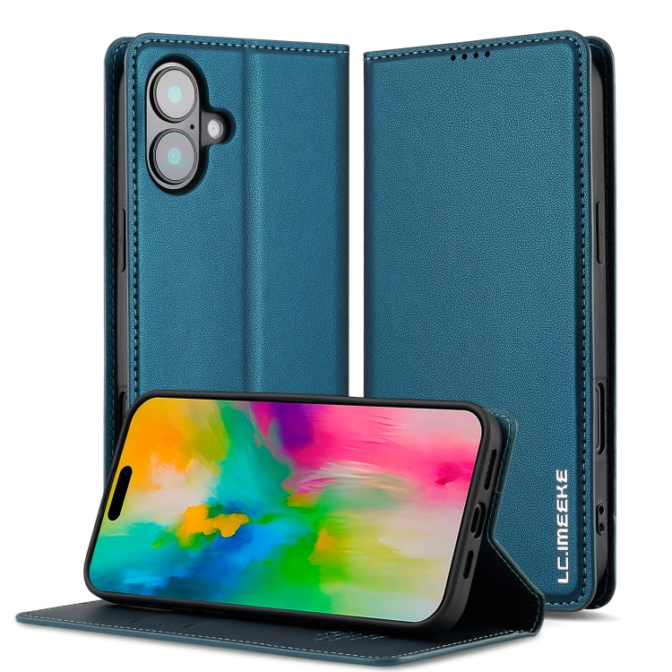 For iPhone 16 Plus LC.IMEEKE L1 Series Frosted Fine Texture PU Phone Case(Blue) - free shipping - PMC Jewellery - Order now!