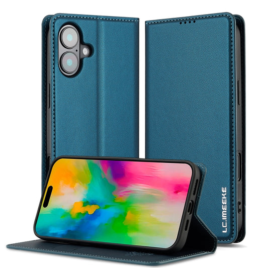 For iPhone 16 LC.IMEEKE L1 Series Frosted Fine Texture PU Phone Case(Blue) - iPhone 16 Cases by LC.IMEEKE | Online Shopping South Africa | PMC Jewellery | Buy Now Pay Later Mobicred