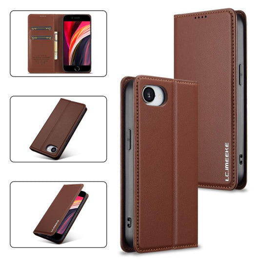 For iPhone 16e LC.IMEEKE L1 Series Frosted Fine Texture PU Phone Case(Brown) - iPhone 16e Cases by LC.IMEEKE | Online Shopping South Africa | PMC Jewellery | Buy Now Pay Later Mobicred