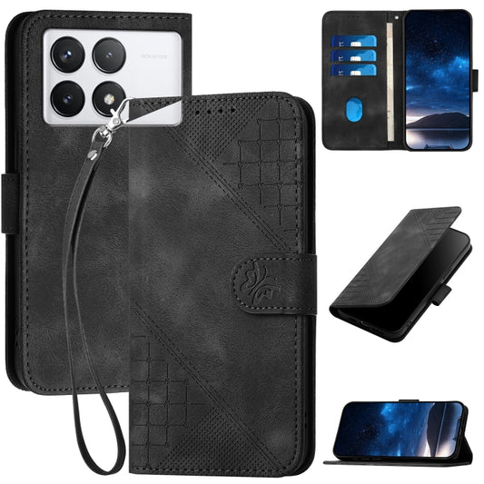 For Redmi K70 YX0080 Grid Butterfly Embossed Pattern Flip Leather Phone Case with Lanyard(Black) - K70 Cases by PMC Jewellery | Online Shopping South Africa | PMC Jewellery | Buy Now Pay Later Mobicred