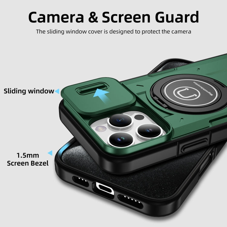 For iPhone 16 Pro Max Sliding Camshield TPU Hybrid PC Magnetic Holder Phone Case(Dark Green) - iPhone 16 Pro Max Cases by PMC Jewellery | Online Shopping South Africa | PMC Jewellery | Buy Now Pay Later Mobicred