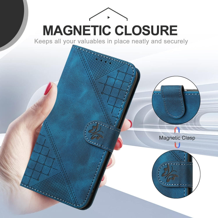 For iPhone 16 Pro Max YX0080 Grid Butterfly Embossed Pattern Flip Leather Phone Case with Lanyard(Dark Blue) - iPhone 16 Pro Max Cases by PMC Jewellery | Online Shopping South Africa | PMC Jewellery | Buy Now Pay Later Mobicred