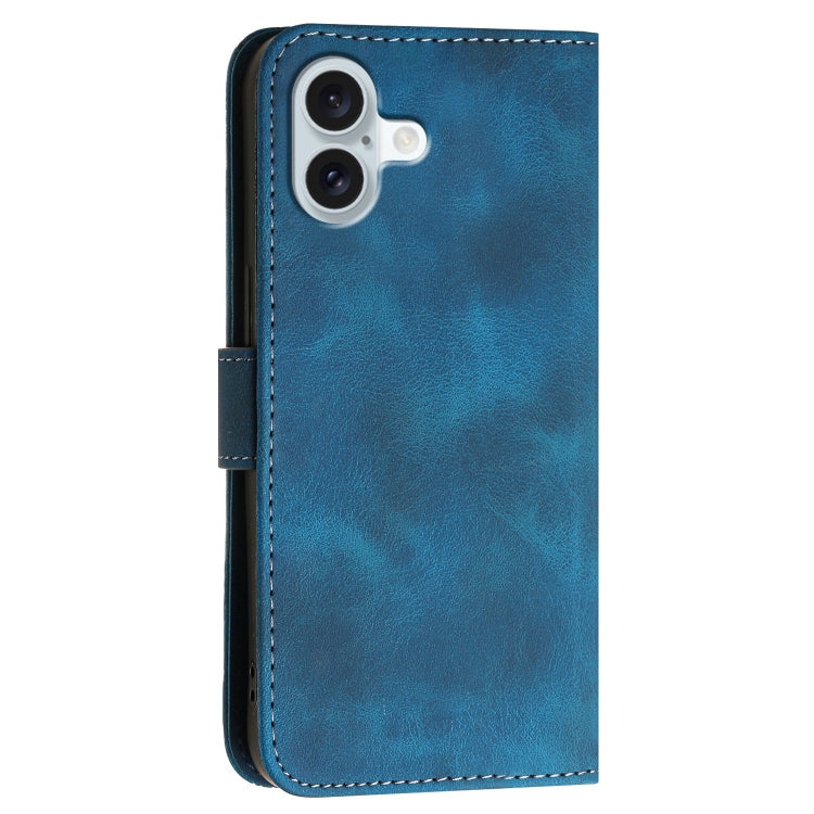 For iPhone 16 Plus YX0080 Grid Butterfly Embossed Pattern Flip Leather Phone Case with Lanyard(Dark Blue) - iPhone 16 Plus Cases by PMC Jewellery | Online Shopping South Africa | PMC Jewellery | Buy Now Pay Later Mobicred