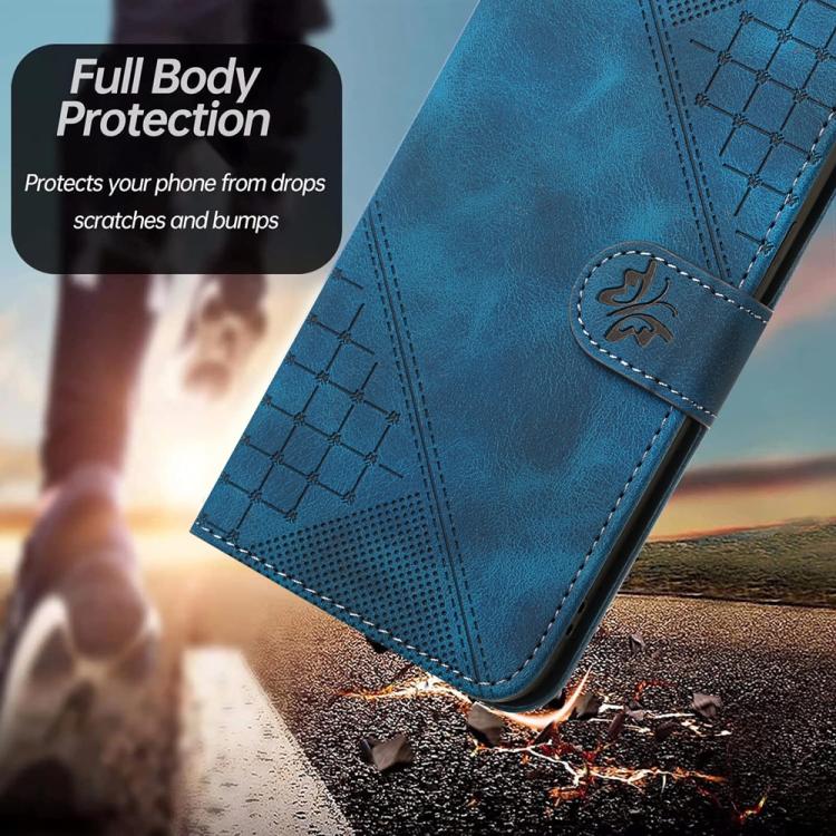 For iPhone 17 Air YX0080 Grid Butterfly Embossed Pattern Flip Leather Phone Case with Lanyard(Dark Blue) - free shipping - PMc TechLife - Order now!