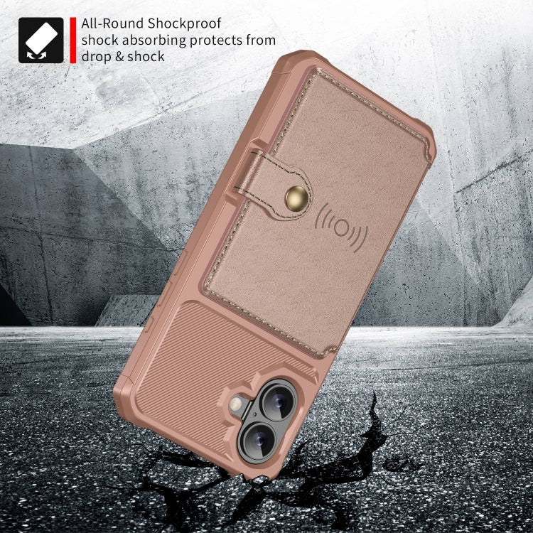 For iPhone 16 Magnetic Wallet Card Bag Leather Phone Case(Rose Gold) - iPhone 16 Cases by PMC Jewellery | Online Shopping South Africa | PMC Jewellery | Buy Now Pay Later Mobicred