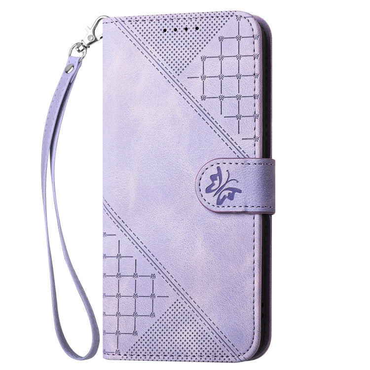 For Google Pixel 9 Pro XL YX0080 Grid Butterfly Embossed Pattern Flip Leather Phone Case with Lanyard(Light Purple) - Google Cases by PMC Jewellery | Online Shopping South Africa | PMC Jewellery | Buy Now Pay Later Mobicred