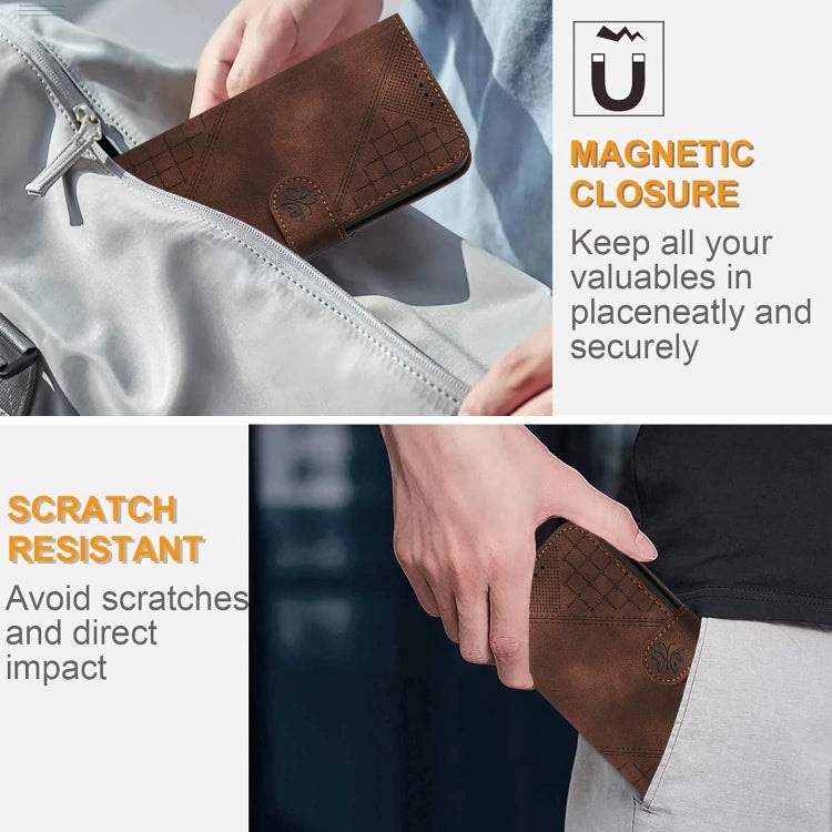 For Motorola Moto G Power 5G 2024 YX0080 Grid Butterfly Embossed Pattern Flip Leather Phone Case with Lanyard(Coffee) - Motorola Cases by PMC Jewellery | Online Shopping South Africa | PMC Jewellery | Buy Now Pay Later Mobicred