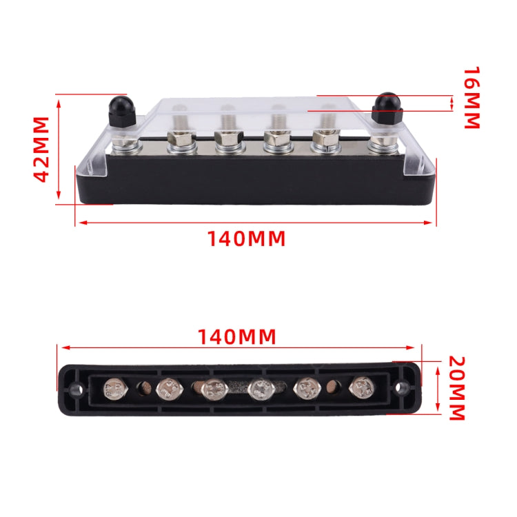 Pair 6 Way 48V 150A M6 Power Distribution Block Terminal Studs(Black + Red) - Booster Cable & Clip by PMC Jewellery | Online Shopping South Africa | PMC Jewellery | Buy Now Pay Later Mobicred