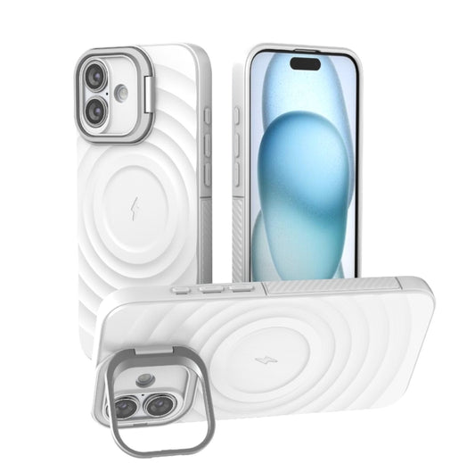 For iPhone 16 Plus Lens Frame Bracket Corrugated MagSafe Phone Case(White) - iPhone 16 Plus Cases by PMC Jewellery | Online Shopping South Africa | PMC Jewellery | Buy Now Pay Later Mobicred