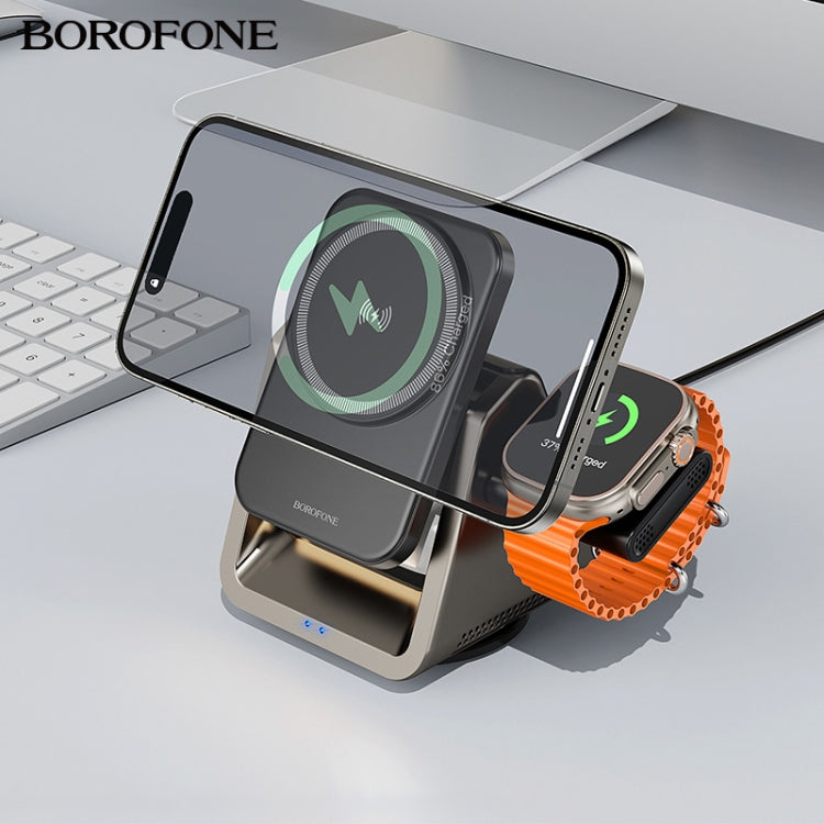 BOROFONE BQ30 Wide 3-in-1 Magnetic Wireless Fast Charger(Metal Grey) - Wireless Charger by Borofone | Online Shopping South Africa | PMC Jewellery | Buy Now Pay Later Mobicred