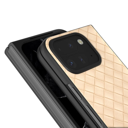 For Google Pixel 9 Pro Fold Black Frame Woven Texture PU Phone Case(Beige) - Google Cases by PMC Jewellery | Online Shopping South Africa | PMC Jewellery | Buy Now Pay Later Mobicred