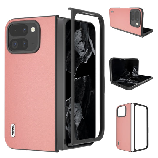 For Google Pixel 9 Pro Fold ABEEL Genuine Leather Wave Black Edge Phone Case(Pink) - Google Cases by PMC Jewellery | Online Shopping South Africa | PMC Jewellery | Buy Now Pay Later Mobicred