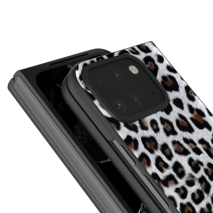 For Google Pixel 9 Pro Fold Black Frame Leopard Full Coverage Phone Case(Silver Leopard) - Google Cases by PMC Jewellery | Online Shopping South Africa | PMC Jewellery | Buy Now Pay Later Mobicred