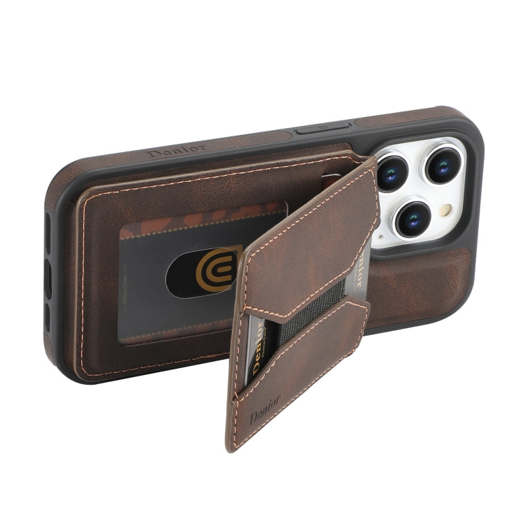 For iPhone 16 Pro Denior D17 Skin Feel MagSafe Detachable Card Slot Phone Case(Brown) - iPhone 16 Pro Cases by Denior | Online Shopping South Africa | PMC Jewellery | Buy Now Pay Later Mobicred