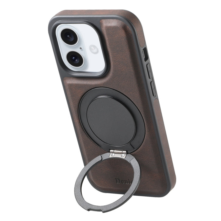 For iPhone 16 Denior A14 Skin Feel Rotating Holder MagSafe Phone Case(Brown) - iPhone 16 Cases by Denior | Online Shopping South Africa | PMC Jewellery | Buy Now Pay Later Mobicred