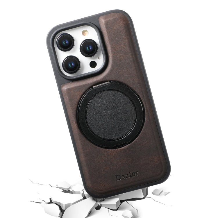 For iPhone 16 Plus Denior A14 Skin Feel Rotating Holder MagSafe Phone Case(Brown) - iPhone 16 Plus Cases by Denior | Online Shopping South Africa | PMC Jewellery | Buy Now Pay Later Mobicred