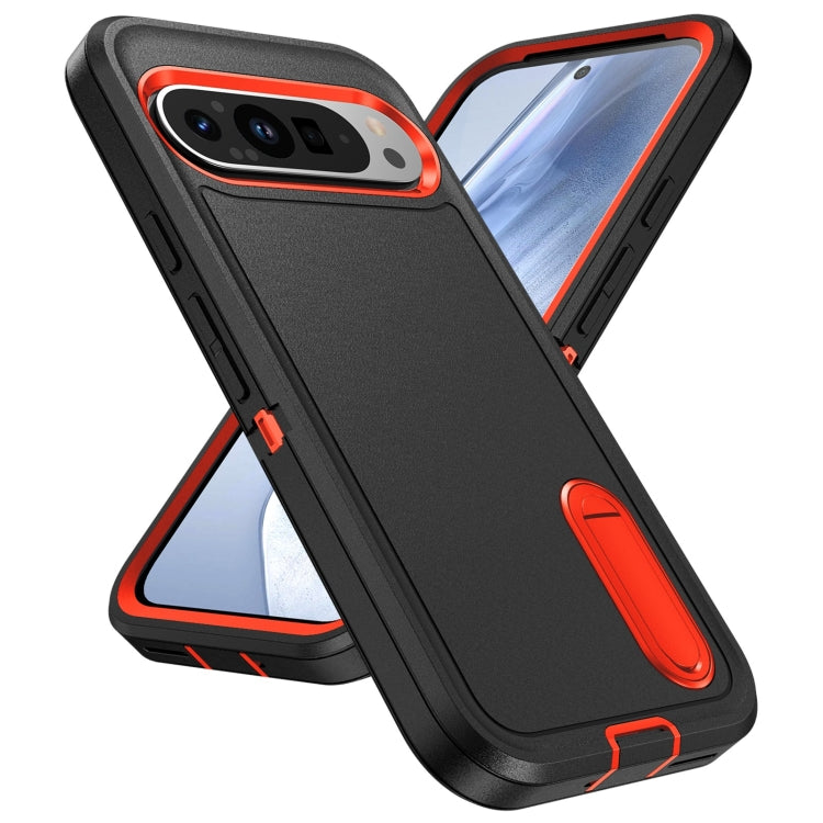 For Google Pixel 9 Pro Rugged PC + Silicone Phone Case with Holder(Black+Orange) - Google Cases by PMC Jewellery | Online Shopping South Africa | PMC Jewellery | Buy Now Pay Later Mobicred