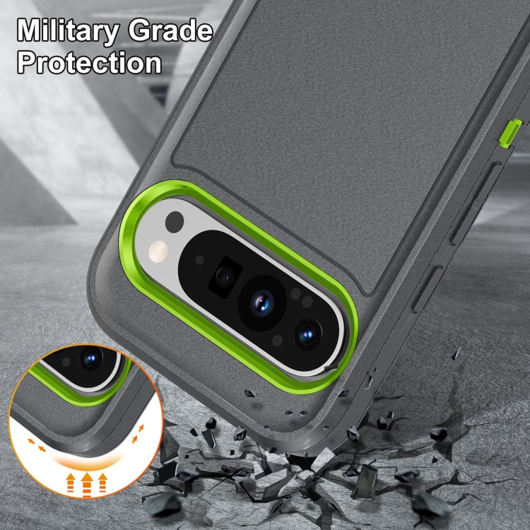 For Google Pixel 9 Pro Rugged PC + Silicone Phone Case with Holder(Grey+Fresh Green) - Google Cases by PMC Jewellery | Online Shopping South Africa | PMC Jewellery | Buy Now Pay Later Mobicred