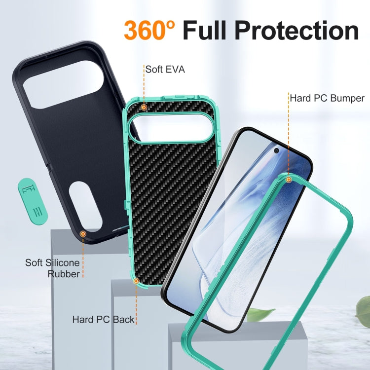 For Google Pixel 9 Pro Rugged PC + Silicone Phone Case with Holder(Dark Blue+Light Green) - Google Cases by PMC Jewellery | Online Shopping South Africa | PMC Jewellery | Buy Now Pay Later Mobicred