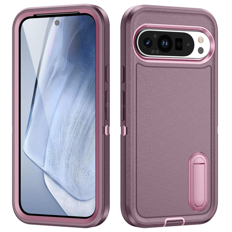 For Google Pixel 9 Pro Rugged PC + Silicone Phone Case with Holder(Purple+Pink) - Google Cases by PMC TechLife | Online Shopping South Africa | PMC TechLife | Buy Now Pay Later Mobicred