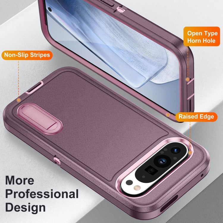 For Google Pixel 9 Pro Rugged PC + Silicone Phone Case with Holder(Purple+Pink) - Google Cases by PMC Jewellery | Online Shopping South Africa | PMC Jewellery | Buy Now Pay Later Mobicred