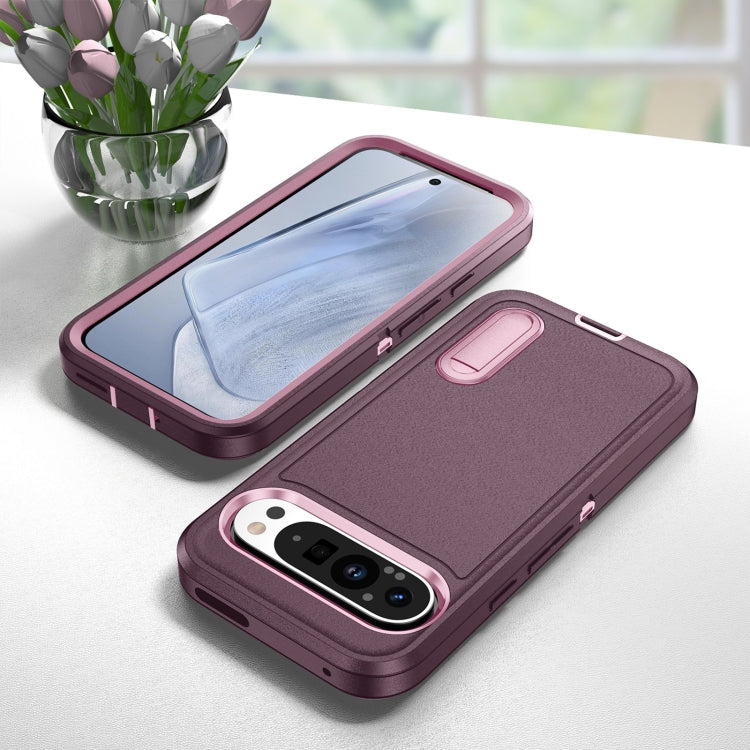 For Google Pixel 9 Pro Rugged PC + Silicone Phone Case with Holder(Purple+Pink) - Google Cases by PMC TechLife | Online Shopping South Africa | PMC TechLife | Buy Now Pay Later Mobicred