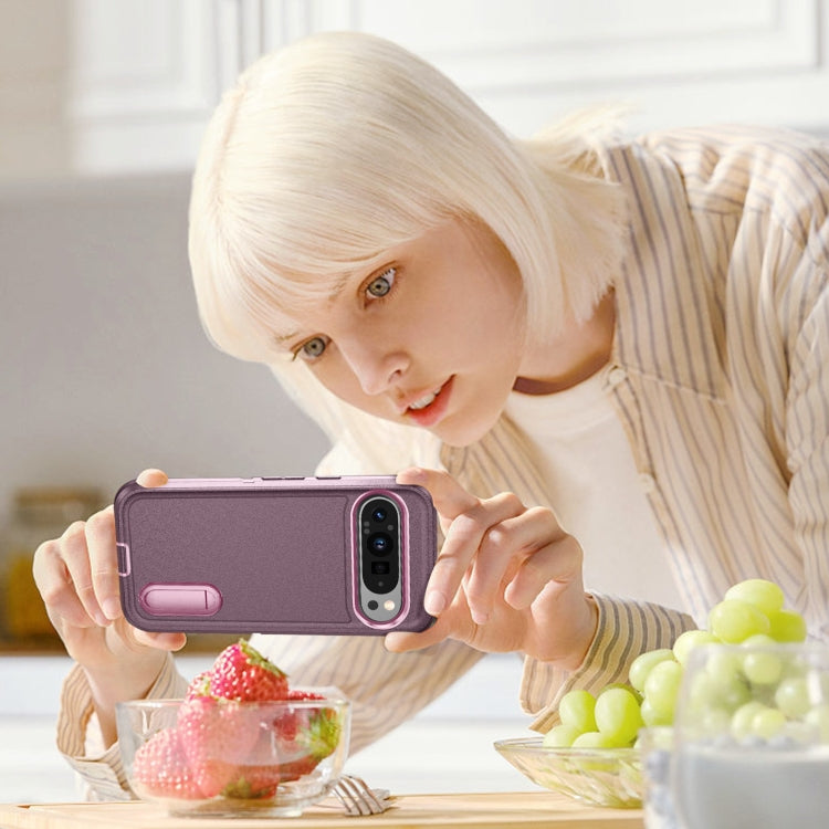 For Google Pixel 9 Pro Rugged PC + Silicone Phone Case with Holder(Purple+Pink) - Google Cases by PMC TechLife | Online Shopping South Africa | PMC TechLife | Buy Now Pay Later Mobicred
